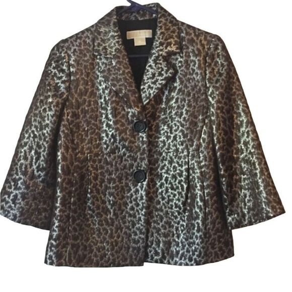Michael Kors Womens Stunning Metallic Leopard Print 3/4 Sleeve Jacket Size 6 P - Picture 1 of 7